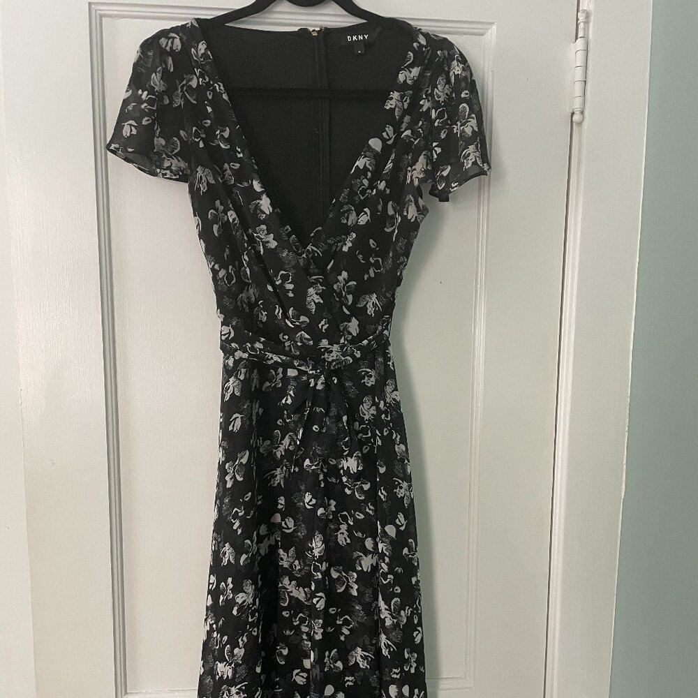DKNY Flutter Sleeve Faux Wrap Dress
